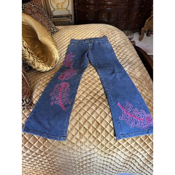 Womens Gabby D Vintage Jeans‎ 8 Floral/Boho/Pink  Embroidered/Beaded Y2K Western - Picture 1 of 10